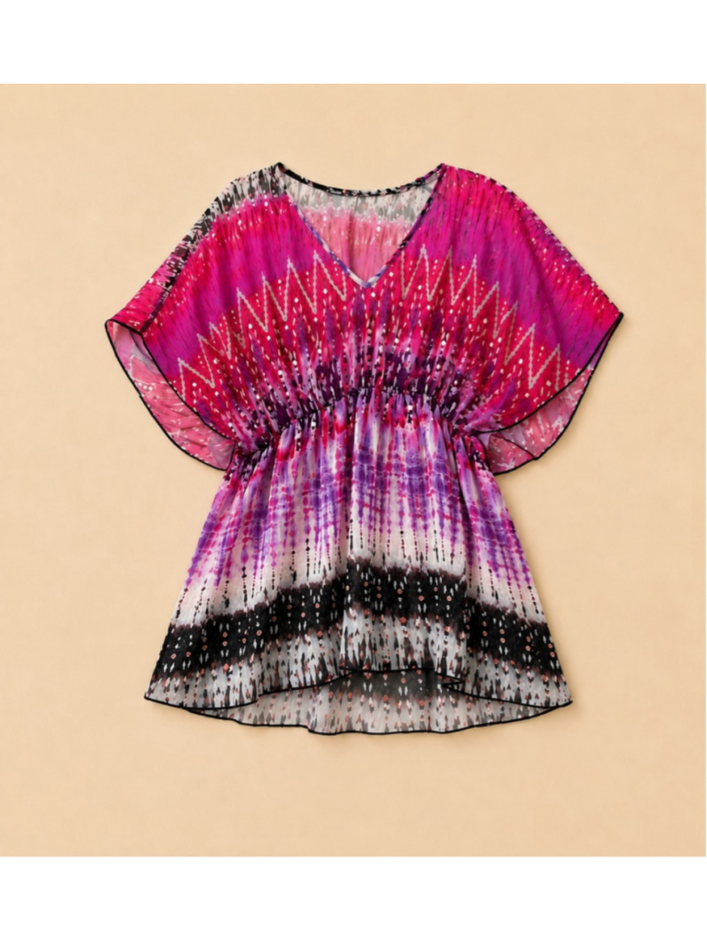Y2K Pink Boho Sheer Tunic ✨ Festival Vacation Top M - Picture 2 of 2